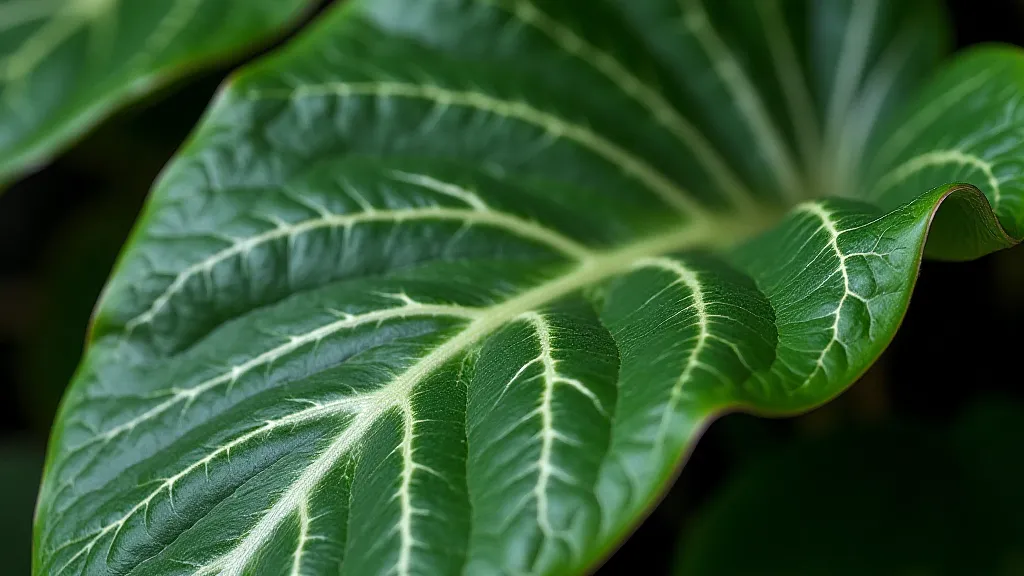 Close-up of Anthurium Crystallinum leaves