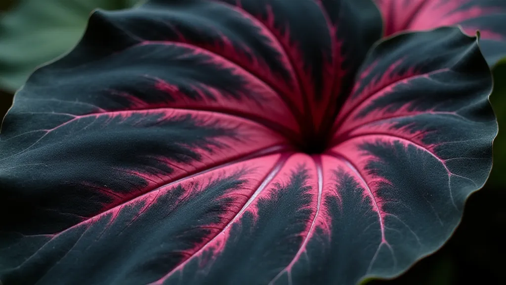 Black Velvet Alocasia leaf showing dark purple/black color and white veins