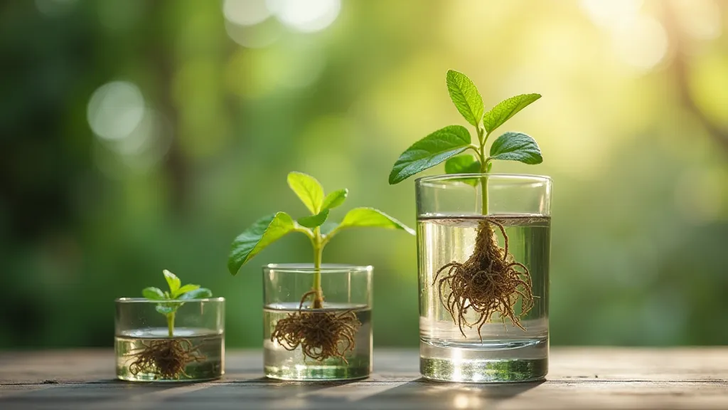 Hoya stem cutting rooting in water, showing visible roots.