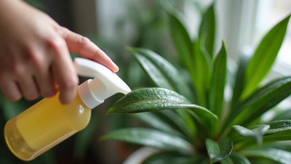 Applying neem oil to a rare houseplant leaf