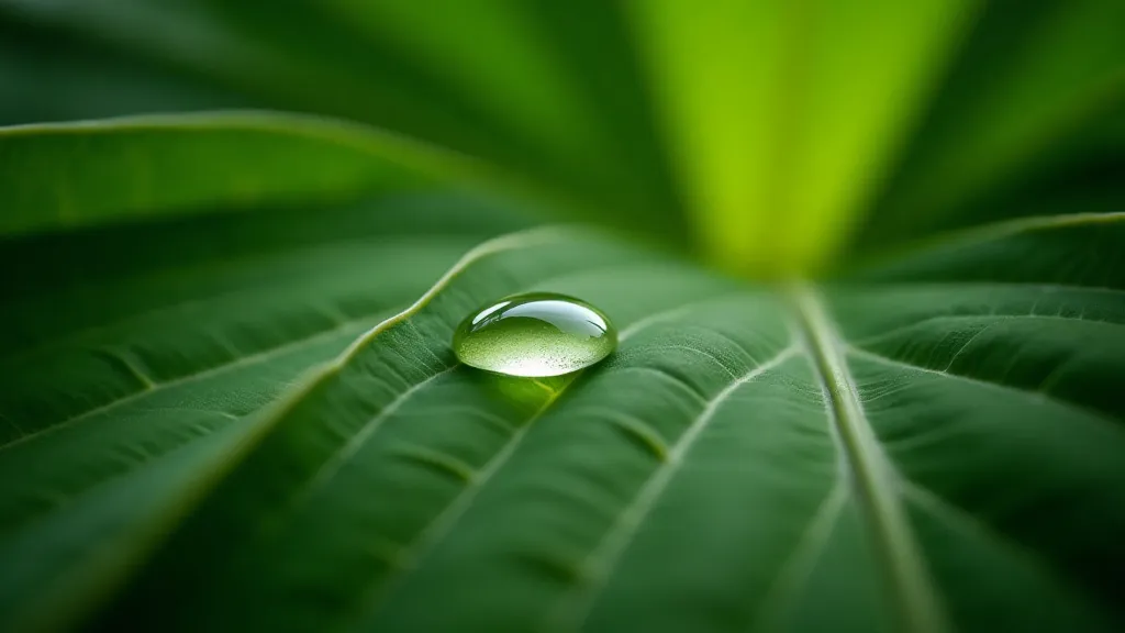 Close-up of a rare houseplant leaf being fertilized with a liquid fertilizer.