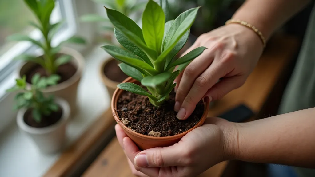 Repotting a houseplant