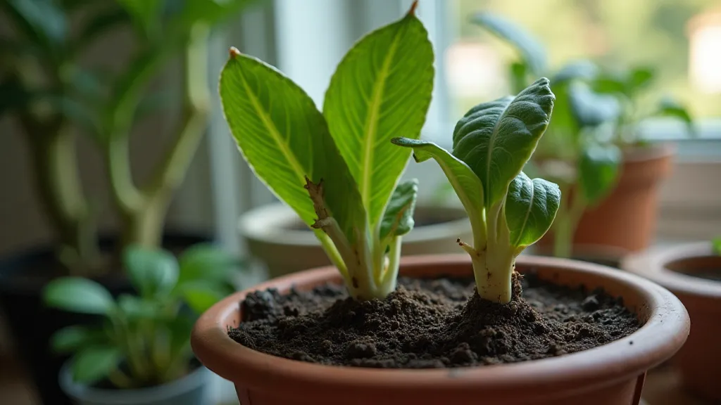 Wilting plant in soggy soil